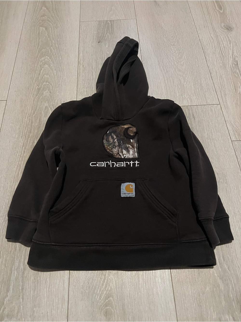 Carhartt Kids Black Hooded Sweatshirt with Camo Logo